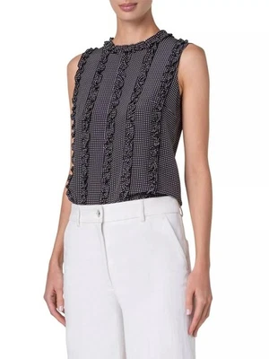 Blusa AKRIS Punto Crepe de Chine 100% Seda Punto Volantes Talla 2 Foto 1 de 4