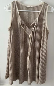 MYSTREE TOP Knit Sleeveless Mesh Medium Brown Beige - Picture 1 of 6
