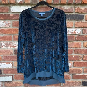 Vera Wang XL Türkis Ausbrenner Samt Top Transparent Whimsygoth Fee Urlaub Party B - Bild 1 von 12