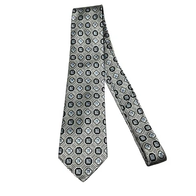 Corbata de seda Pronto Uomo Couture patrón geométrico beige, negro, azul 0365 Foto 1 de 4