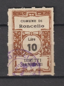 Sello de ingresos de Cenicientas de Italia Fiscal Diritto Comune di Roncello Lire 10 embalaje original - Imagen 1 de 1