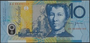 1993 Australia Scarce First Prefix Red Serial Last $10 AA93 000140 Dated Polymer - Picture 1 of 2
