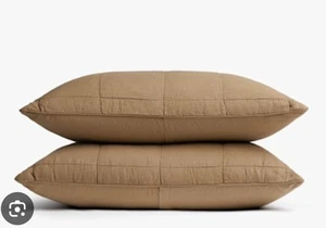 PARACHUTE Linen Box Quilted Sham Set Of 2 Standard Shams Khaki, Nwt! - Picture 1 of 5