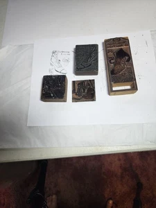 4 Wood Copper Printing Blocks Engraved Various C J Peters & Son BOSTON MASS. - Picture 1 of 4