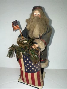 VTG Patriotic Santa w/flag And Bag Sculpture Primitive Folk Art Free Shipping - Picture 1 of 7