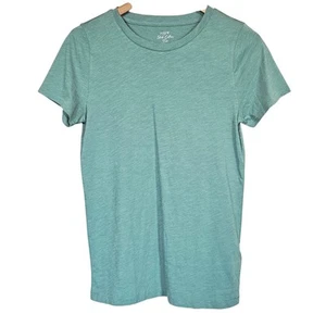 J Crew Vintage Slub Cotton Crewneck Tee Green Women's Size Medium Casual Summer - Picture 1 of 5