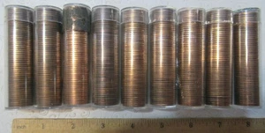 9 Rolls Uncirculated UNC Lincoln Small Cent Coin 1963 1964 1965 3 Rolls Of Each - Picture 1 of 3