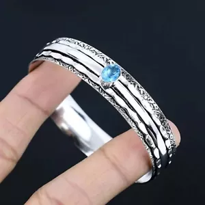 Brazalete giratorio de plata de ley 925 con topacio azul natural joyería hecha a mano sg465 - Imagen 1 de 6