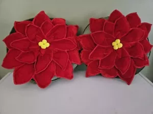 Poinsettia Throw Pillow Set Of 2 3D 70's Velveteen Velour - Picture 1 of 6