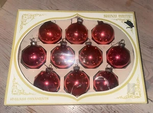 10 Vintage Shiny Brite Pink / Light Red Glass Christmas Ornaments Original Box A - Picture 1 of 8