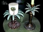 2 QUALITY CAST IRON PALM TREE CANDLE HOLDERS for PILLAR TAPER CANDLES