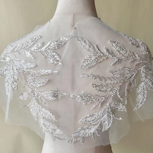 Perline Foglie Appliqué Argento Paillettes Foglia Pizzo Toppa per Costumi - Foto 1 di 6