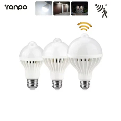 E27 Led Pir Motion Sensor Bulb High Super Home 5W 7W 9W 6000k Milky White Cover - Image 1 of 4