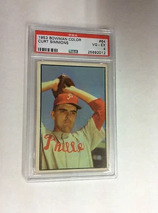 1953 BOWMAN COLOR #64 CURT SIMMONS PSA VG- EX 4 - NICE CARD - Picture 1 of 2