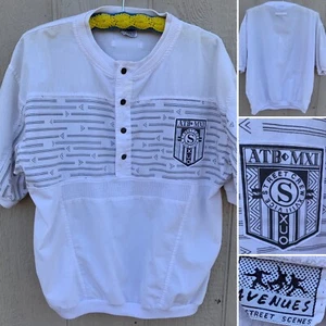 Vintage Avenues by Street Scenes Henley Graphic Tee T Shirt 80s 90s Taiwan ROC L - Picture 1 of 12