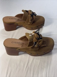 Carmela Wildlederimitat Holz Clogs Schuhe Größe 36 US Größe 5,5 - Bild 1 von 7