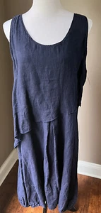 Luna Luz Linen Asymmetrical Layered, Sleeveless Dress Gathered Hem-Large NWT - Bild 1 von 7