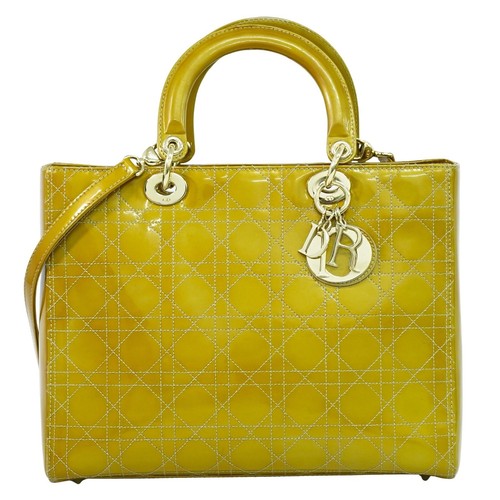 Borsa Christian Dior Lady Cannage in pelle verniciata a 2 vie oro giallo