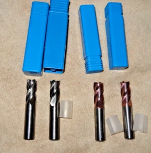 (4) SGS 5/8" 4FL Carbide end mills. square RAD. 3.5" OAL. (2) Coated. (2) Not - Picture 1 of 3