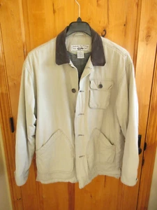 GAP VTG BARN COAT SIZE M TAN COLOR LEATHER COLLAR CORD CUFF LINING PLAID LINING - Picture 1 of 13