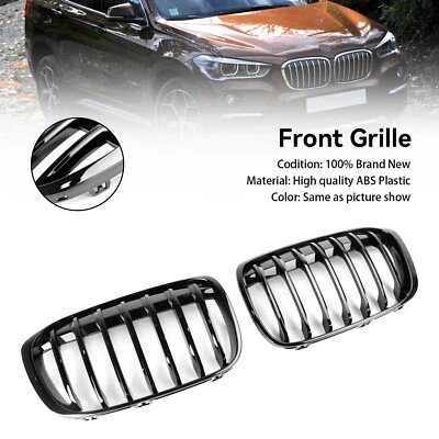 2PCS Gloss Black Front Kidney Grille Grill Fit BMW X1 F48 F49 2016-2018 C Foto 1 de 4