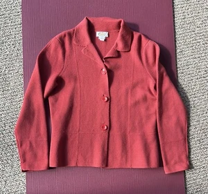 Talbots 100% Marino Wool Cardigan Size Medium Button Down Red Preppy Classic - Picture 1 of 8