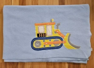Vtg Construction Vehicles Baby Blanket Fleece Boy Bulldozer Stitched Edge Trim - Picture 1 of 4