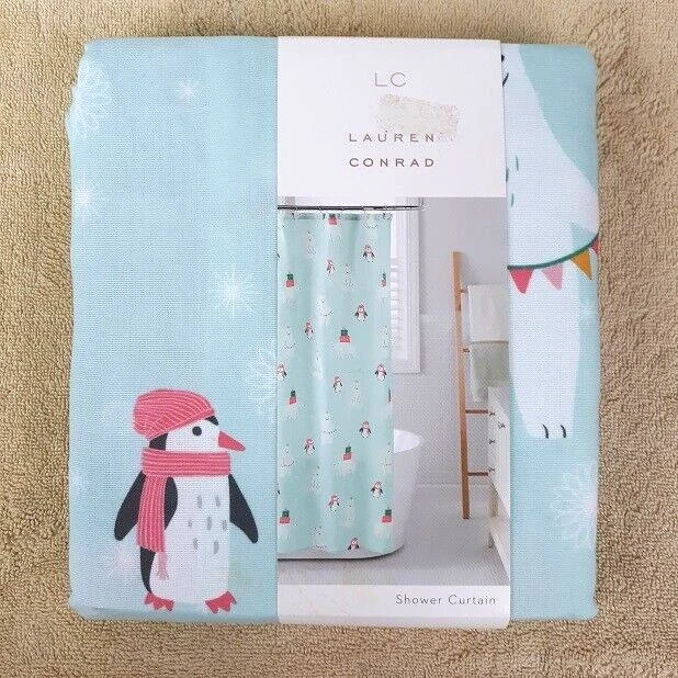 LC by Lauren Conrad Snow Buddies Winter Shower Curtain Penguins Polar Bears