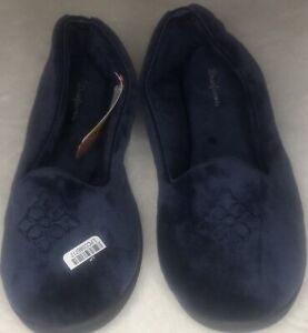 DEARFOAMS velour closed back women's slippers Memory Foam Navy Blue M(7-8) W