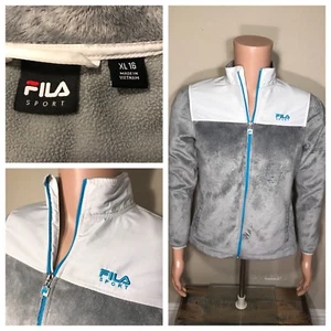 Fila Sport Girl’s Junior Fleece Jacket Size XL 16 blue gray full zip front coat - Picture 1 of 8