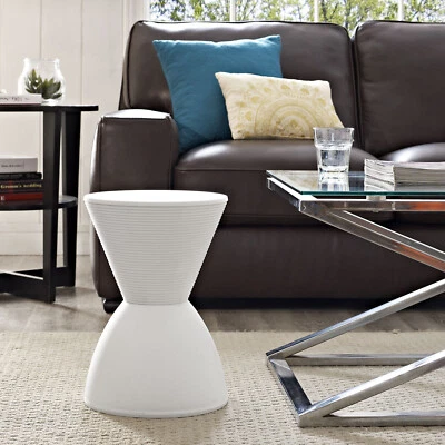 Contemporary Modern Hourglass PP Plastic White Accent Side Table Storage Stool - Image 1 of 4