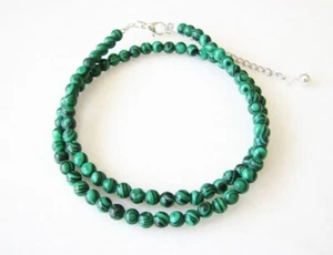 Natural Green Malachite 8MM Smooth Round Gemstone Beaded Handmade Necklace 18" - Picture 1 of 9