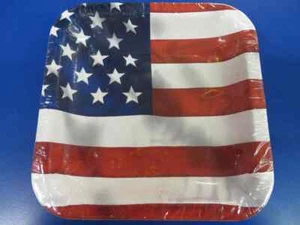 US Pride American Flag USA Patriotic July 4th Party 7" Square Dessert Plates - Picture 1 of 1