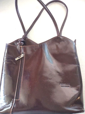 Vera Pelle Bolso de Hombro Convertible Mochila Cuero Genuino Marrón Plata Oficina Foto 1 de 4