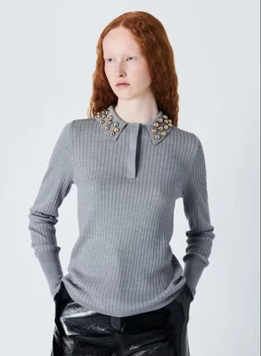John Lewis x A.W.A.K.E. MODE Embellished Collar  100% wool Jumper, Grey UK 8 - Image 1 of 4