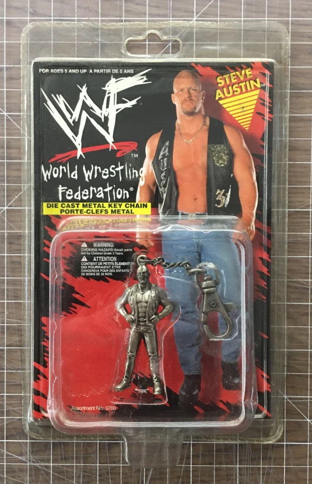 WWF Stone Cold Steve Austin Die Cast Metal Figure Keychain Playco Toys, 1998 NIP - Image 1 of 4