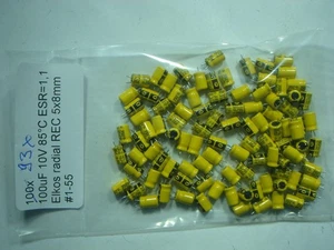 93x 100uF 10V 85°C ESR=1,1 Elkos radial REC 5x8mm #1-55#18a - Picture 1 of 4