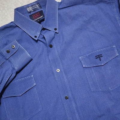 Lucchese 1883 Shirt Men's Large Western Blue Micro Check Long Sleeve Button Down - Image 1 of 4