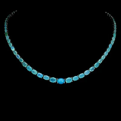 925纯银项链椭圆形蓝色蛋白石9x7毫米天然宝石首饰18英寸 — 第 1/4 张图片