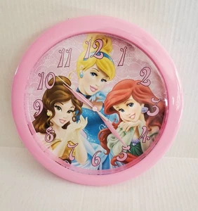 Disney Princess Pink Wall Clock Belle Cinderella Ariel 9.5 Inch Analog Battery  - Picture 1 of 8