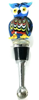 Ручной работы Муранский Стиль Стеклянная Сова Винная Бутылка Пробка Барная Посуда Цветная Фигурка - Изображение 1 из 4