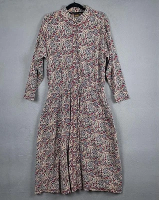 Vestido Eddie Bauer Mujer XL Rojo Floral Botón Frontal Algodón Midi Manga Larga De Colección Foto 1 de 4