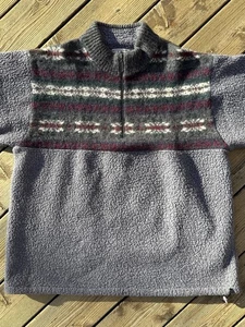 Vintage LL Bean Sweater Mens XL Gray Fair Isle Wool Sherpa 1/4 Zip Made In USA - Picture 1 of 14