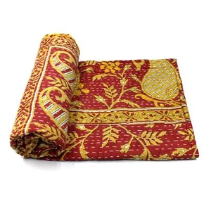Manta de cama tropical de algodón orgánico hecha a mano india vintage d - Imagen 1 de 5