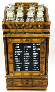 Holmar Wood Spice Rack 8 Glass Jars 1 Drawer Salt Pepper Set Grocery List Door - Picture 1 of 13