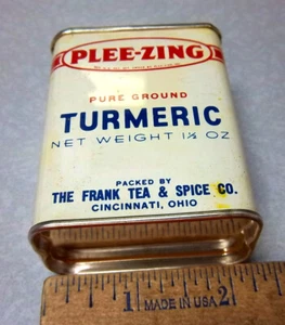 Vintage 1950s Plee-zing TURMERIC 1.5 oz Spice tin, FULL NEW old stock, nice find - Picture 1 of 4