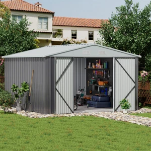 10 x 12 FT Galvanised Metal Steel Sheds Multi-Purpose Storage Shed with Door S - Picture 1 of 18