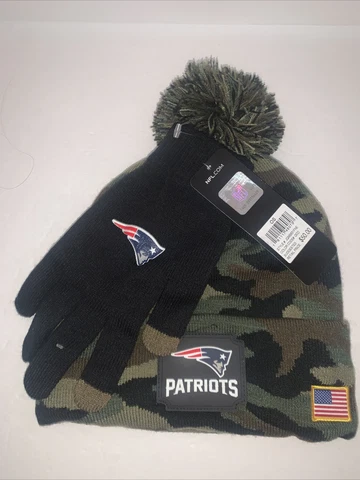 NFL New England Patriots Salute To Service Camo Beanie Gloves Set MSRP $50 NEW Cover