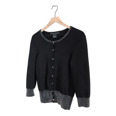 Yansi Fugel Black Silk Sequin Cardigan Sweater Size Medium Button Down - Image 1 of 4