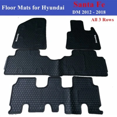 Latex Rubber Car Floor Mats for Hyundai Santa Fe DM 2012 - 2018 Waterproof 3-Row - Image 1 of 4